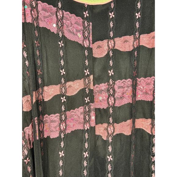 Gypsy Daisy Black & Pink Floral Lace Mesh Y2K Top Sz Large - Picture 7 of 7